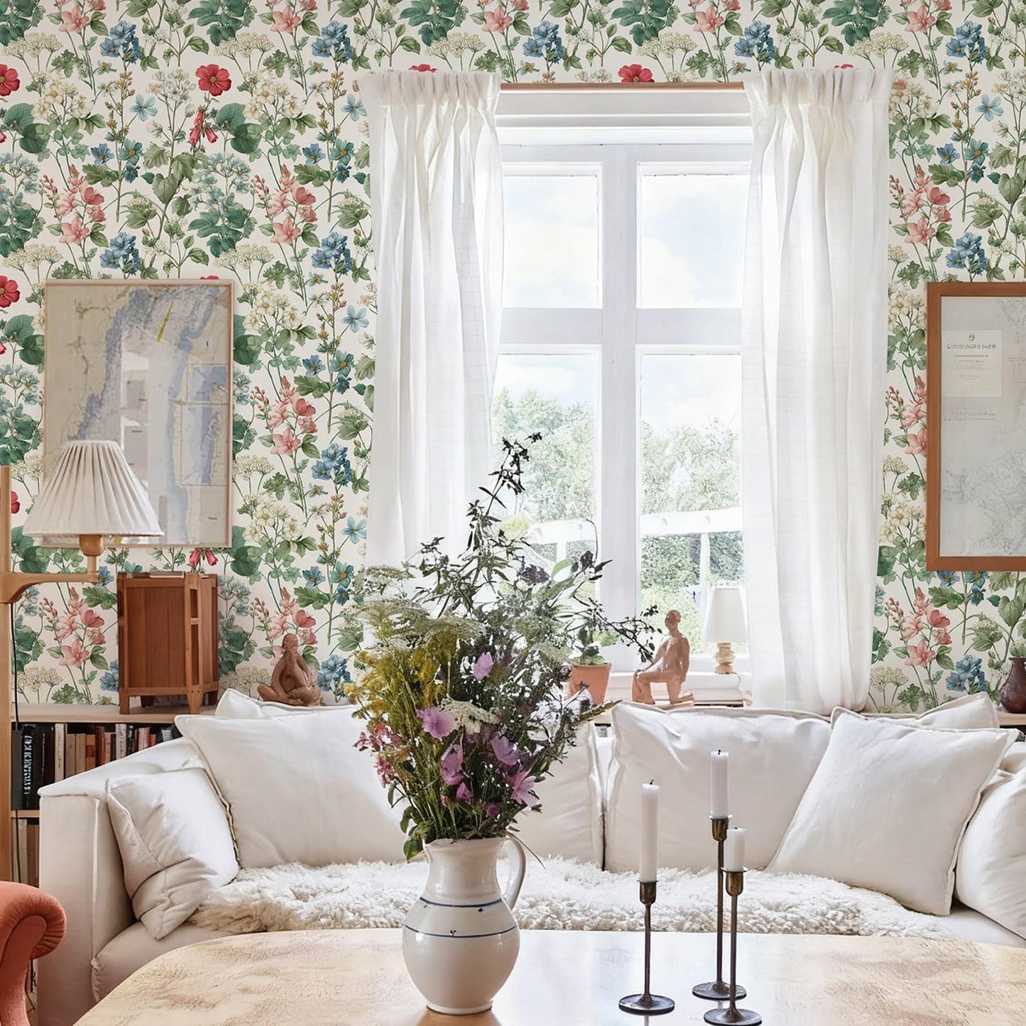 Orainege Pink Floral Peel and Stick Wallpaper Removable Self Adhesive Wallpaper 16.9inx118.1in Modern Wall Paper for Bedroom Bathroom Green Leaf Contact Paper for Cabinets