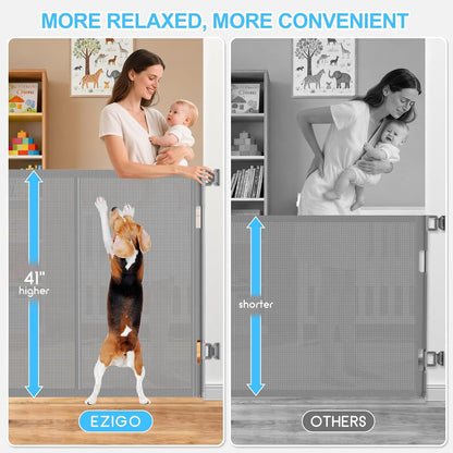 71 inch Retractable Baby Gates, EZIGO Extra Wide Baby Gate for Large Opening Extra Long Mesh Gate for Kids or Pet Dog Gate Child Safety Gate for Stairs Hallways Doorway Indoor Outdoor, Gray