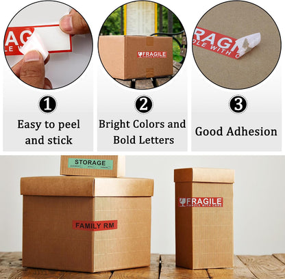 Home Moving Labels for Boxes, 480pcs 4.5"x1" 30 Sheets Removable Strong Adhesive Packing Stickers Fragile & Blank Labels,Pre-Printed Color-Coded Labels for Bedroom Bathroom Home Moving Supplies