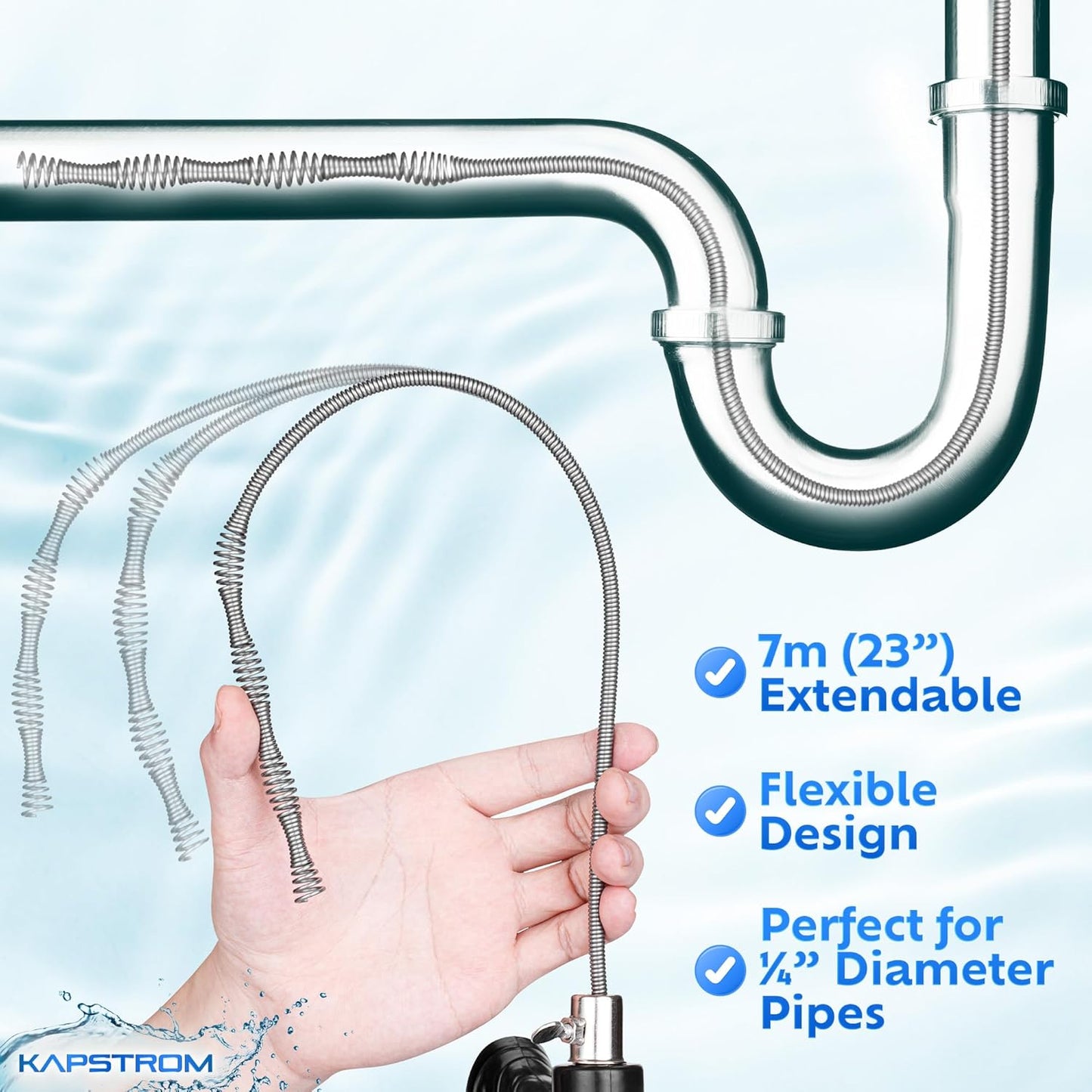 Plumbing Drain Snake (Spiral Diameter 0.5 inch / 1.3 cm), Hair Clog Remover Tool for Toilet, Heavy-Duty Drain Auger for Kitchen & Bathroom Sink, Pipe & Sewer Cleaner for Shower & Bathtub