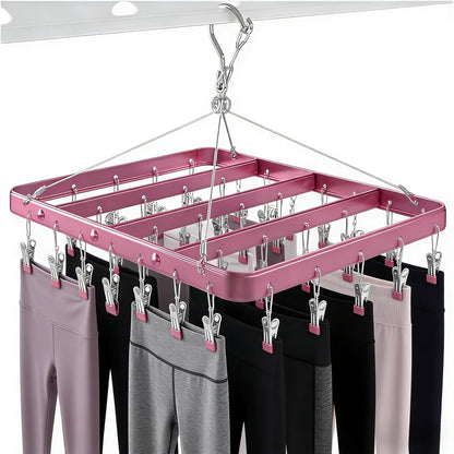 Pants Hangers Clothes Drying Racks Clip Hangers Metal with 36 Clips Windproof Underwear Hanger Foldable Laundry Clip for Jeans Yoga Leggings Trousers Socks Bras (Pink)