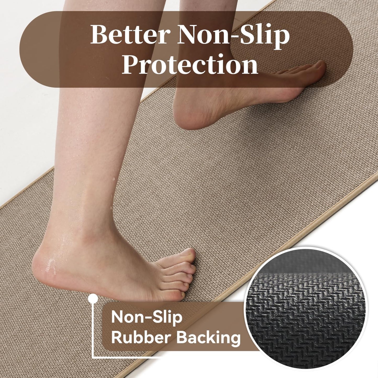MontVoo Bath Mat Rug-Ultra Thin Non Slip Bath Mats for Bathroom Mat Quick Dry, Rubber Backing Washable Bathroom Rugs Fit Under Door, Absorbent Bath Rugs for Floor,17"x24",Khaki