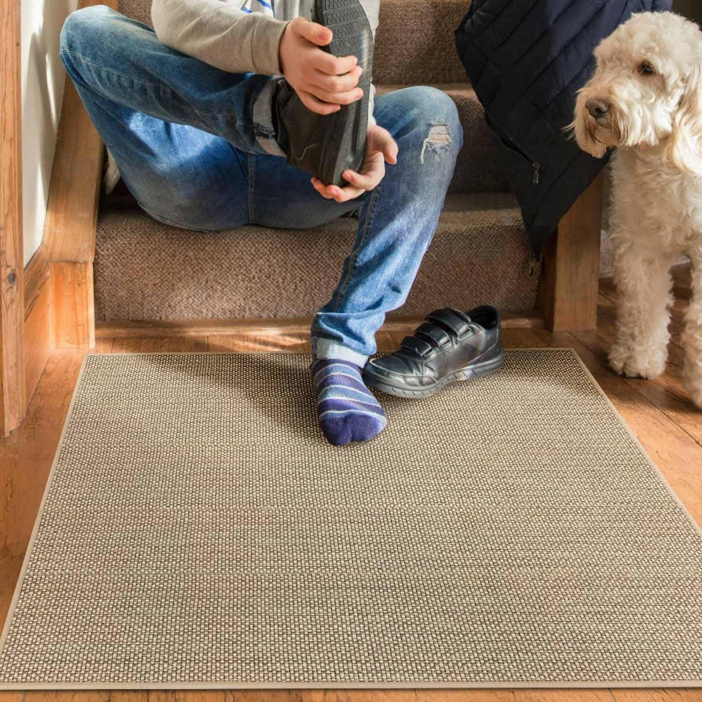 9" x36" Stair Treads Non Slip for Wooden Steps Indoor, 15 Pack, Beige | Reusable Peel and Stick Extra Wide Stair Treads Machine Washable