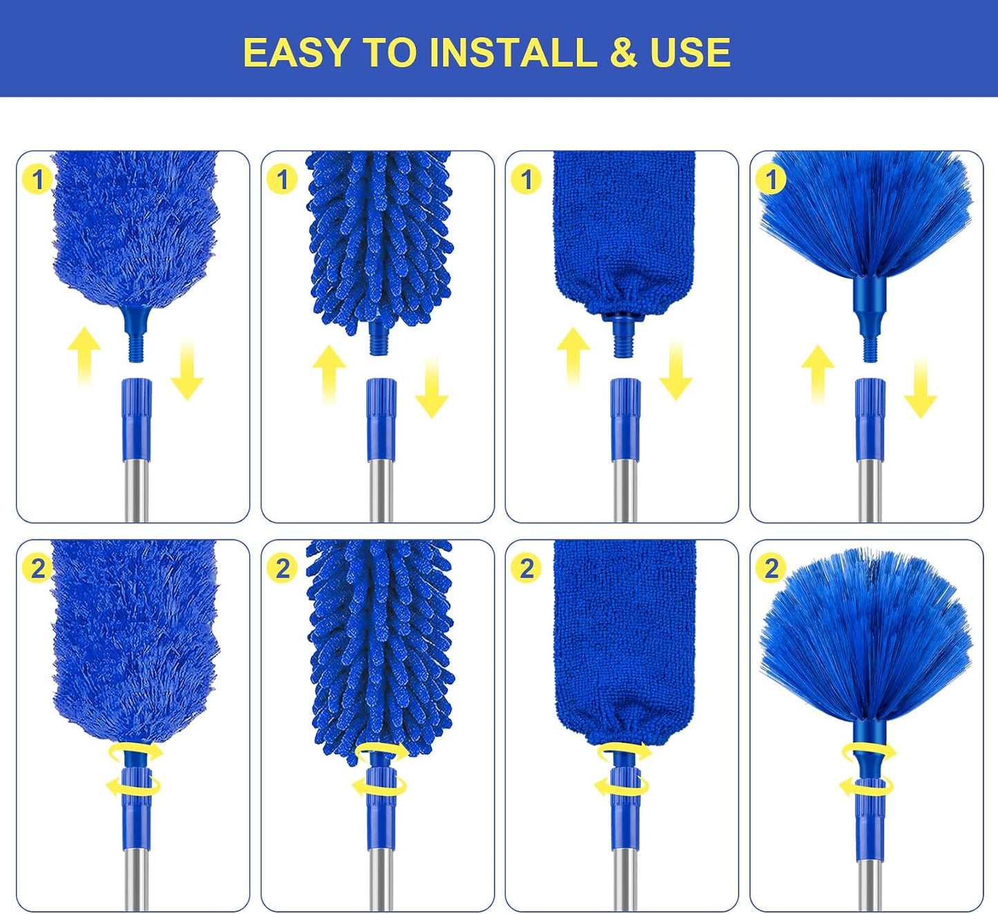 Dusters for Cleaning High Ceiling Fan, Newliton Microfiber Feather Duster with 30'' to 100'' Telescoping Extension Pole, Long Extendable Duster for Home Car Furniture Cobweb Gray
