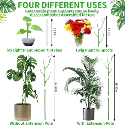 ROADPLUM 4 Pack 39.37" Detachable Twig Plant Support Stakes Set, Blends in to Plant, Branch Plant Sticks with Orchid Clips Twist Plant Ties, Twig Trellis for Indoor Outdoor Plants Potted Plants Flower