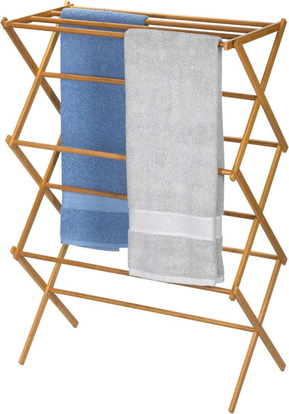 Household Essentials X-Frame Clothes Drying Rack, Stabile Wood Frame with Slanted Feet, Smooth Vinyl Wrapped Rods, 23.8 Feet of Hanging Space, Ready to Assemble, Flat Top, Natural