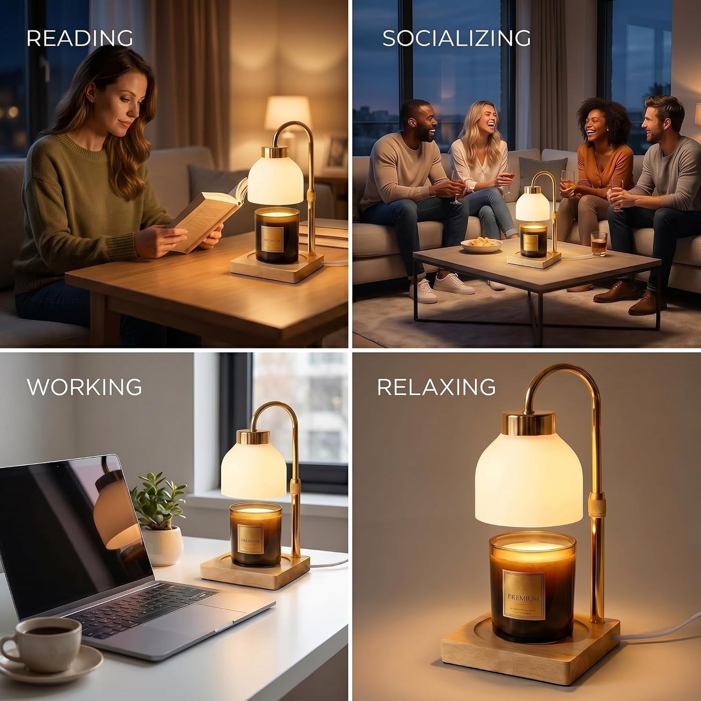 Luxury Candle Warmer Lamp with Timer, Dimmer, Remote Control, Adjustable Height, Electric Candle Warmer for Large Jar Candles, Flameless Candle Heater, Home Decor