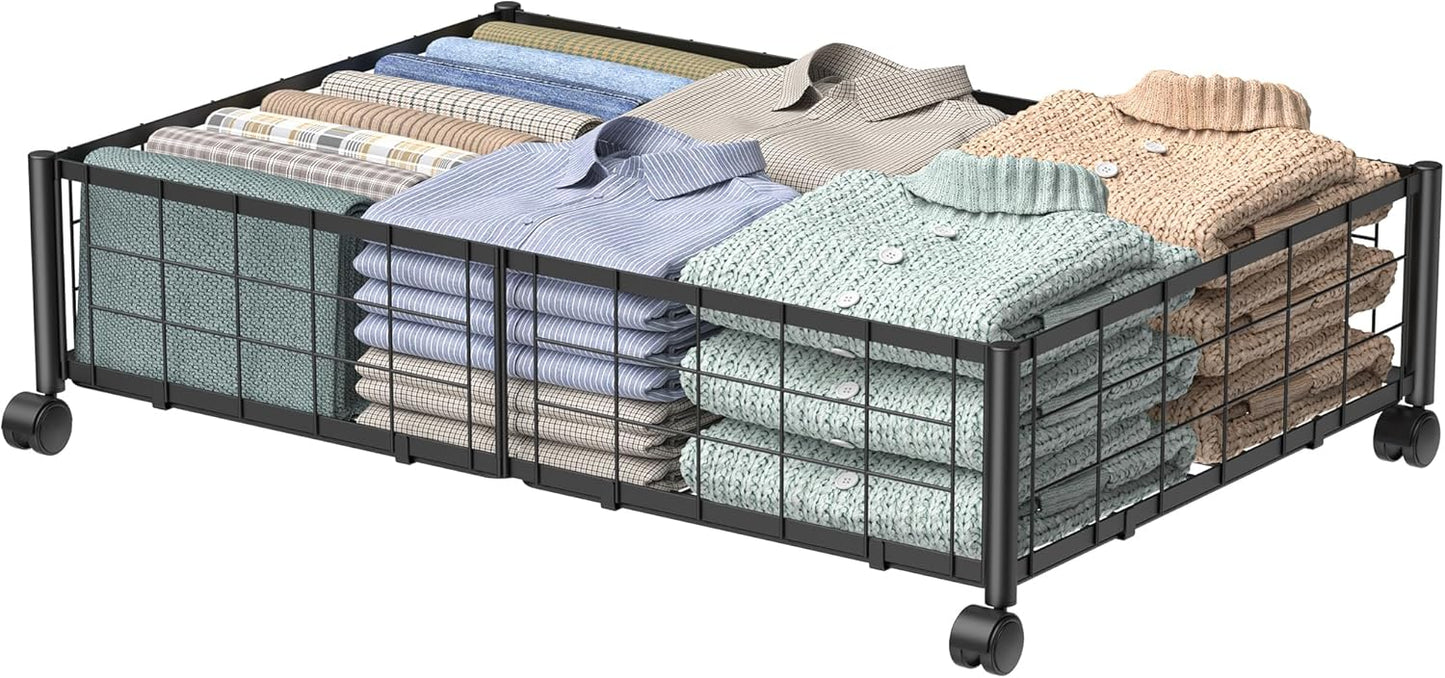 Hleelomi Under Bed Storage with Wheels, 360° Rotating, No-Assembly Underbed Storage Containers, 2PACK