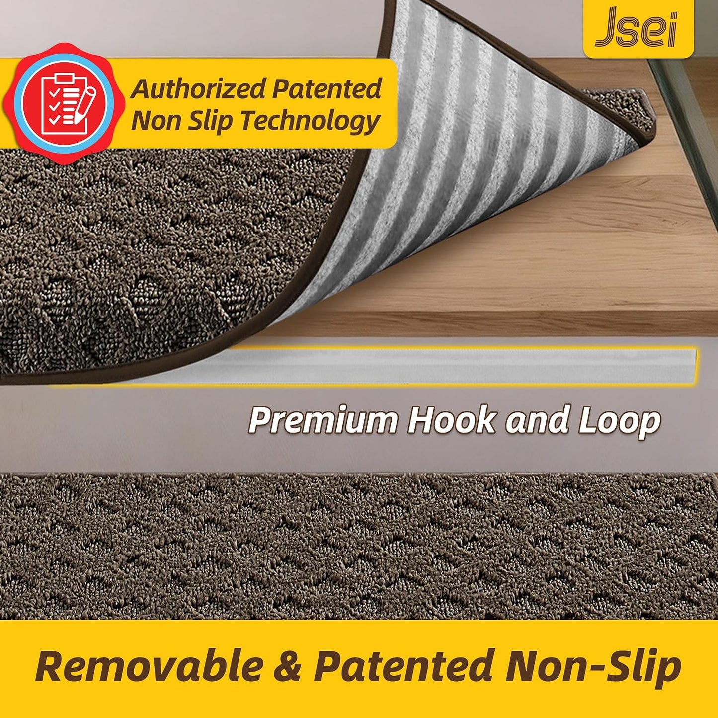 JSEI Bullnose Carpet Stair Treads, 14 Pcs Non Slip Stair Treads for Wooden Steps Indoor with TPE Backing, 11" x 30" Machine Washable Stair Runners with Edge Protection for Kids, Elders and Pets, Beige