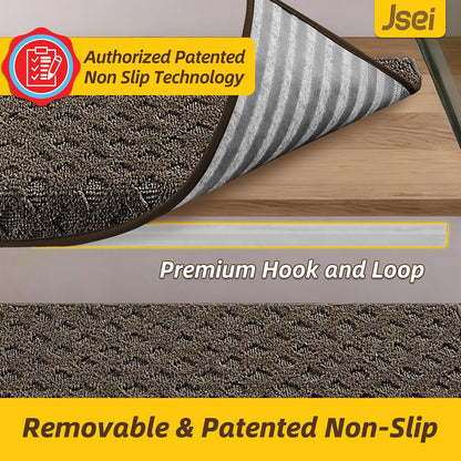 JSEI Bullnose Carpet Stair Treads, 14 Pcs Non Slip Stair Treads for Wooden Steps Indoor with TPE Backing, 11" x 30" Machine Washable Stair Runners with Edge Protection for Kids, Elders and Pets, Beige