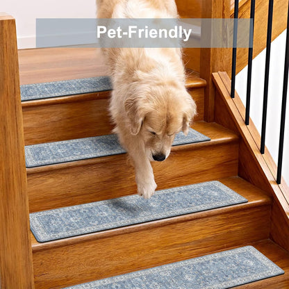 OJIA Extra Non-Slip Stair Treads for Wooden Steps 15PCS, 30"X8" Rubber Indoor Stair Runner Slip Resistant Stair Rugs Safety Mats for Dogs, Kids & Elders, Stairway Grip Step Treads, Gray