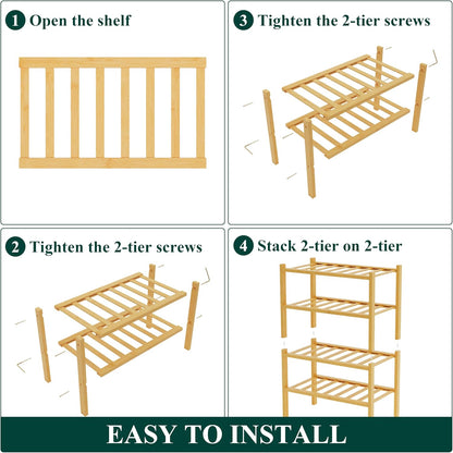 Smiry Bamboo Shoe Rack for Closet, 3 Tier Wooden Shoe Organizer, Stackable Wood Shoe Storage Shelf for Entryway, 14 Vertical Slats, One-piece Heavy-Duty Legs, 26.77"x11.02"x18.31", Natural