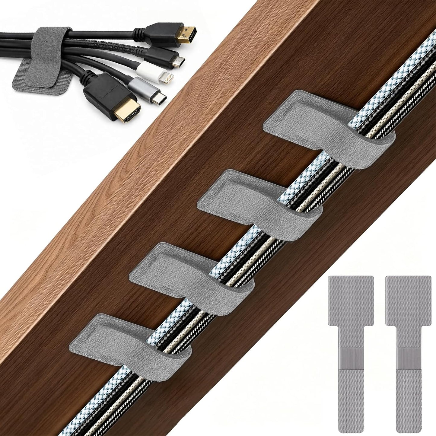 80 PCS Hook and Loop Cable Ties, Self Adhesive Cable Management Straps, Reusable Cord and Wire Organizer Clips for Under Desk, Computer, TV, Gaming Setup, Home Office and Kitchen, Black and White