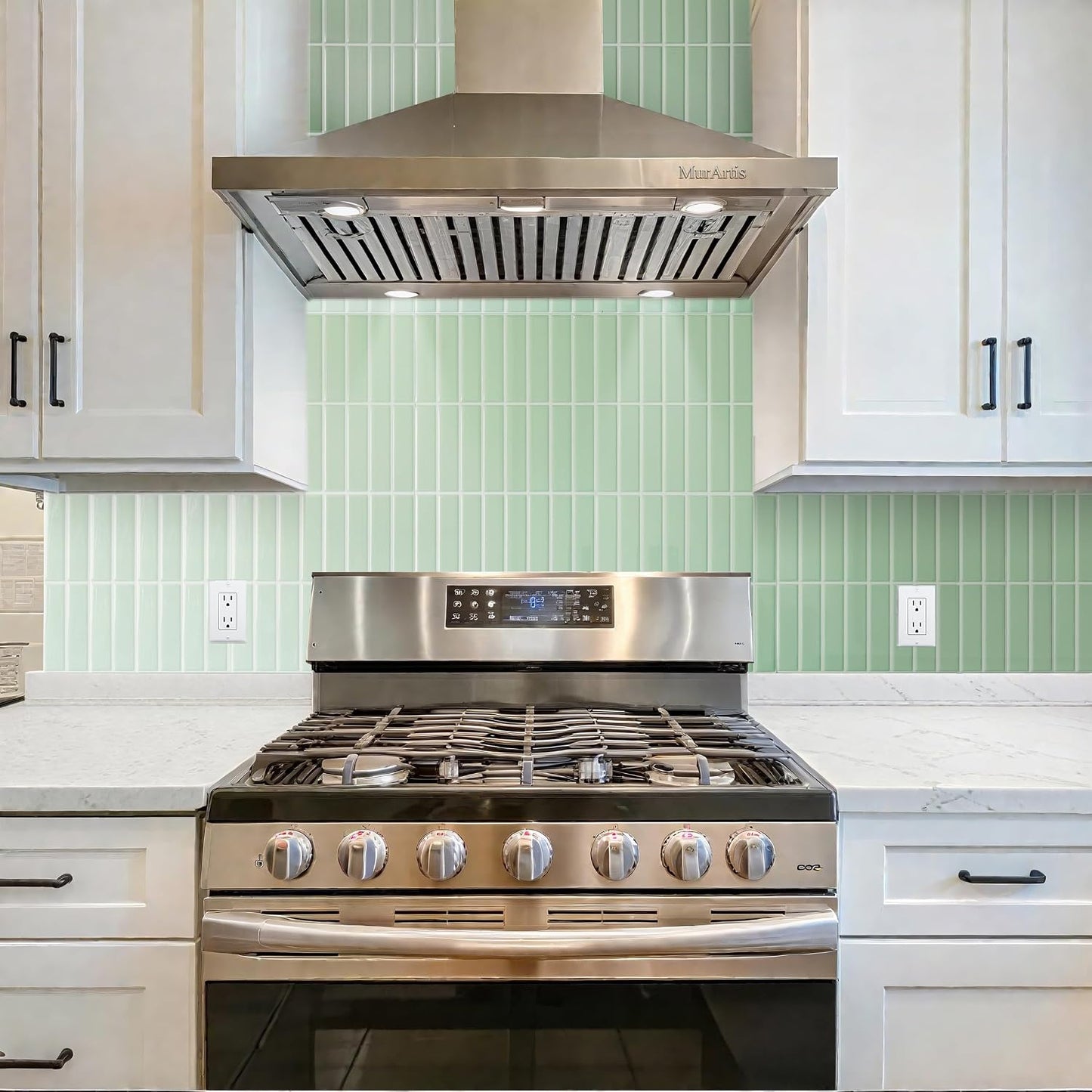 Peel and Stick Backsplash Tiles for Kitchen Bathroom - 10 Sheets 11.61" x 11.61" 3D Self Adhesive Wall Tiles Waterproof Hard PVC Ceramic Tile Easy DIY Installation Green