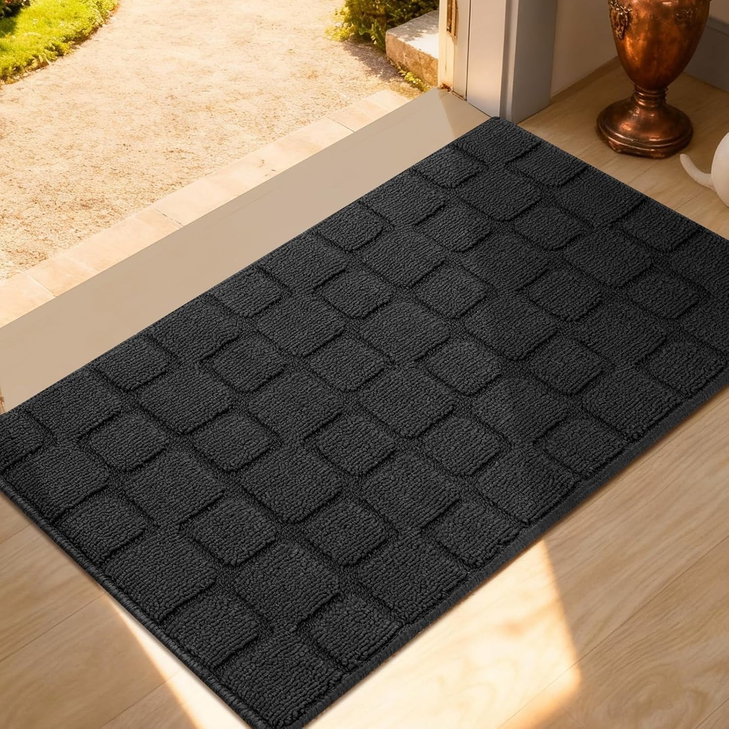 Front Door Mat Outside Entrance, Outdoor Indoor Door Mats for Entryway, Entrance, Entry, Patio, Waterproof Non Slip Doormat, Low-Profile, 20" × 31.5“, Black