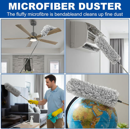Retractable Gap Dust Cleaner Cleaning Tools with 2 Microfiber Dusting Cloths Long Handle 60inches Washable and Retractable Duster Brush for Cleaning Under Appliances Furniture Couch Fridge