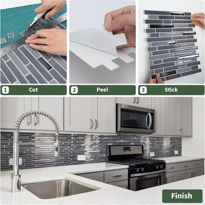 LONGKING 10-Sheet Extra Thick Peel and Stick Backsplash Tiles, Waterproof Kitchen Backsplash Peel and Stick Tile, Self-Adhesive Backsplash for Kitchen, Beige & White