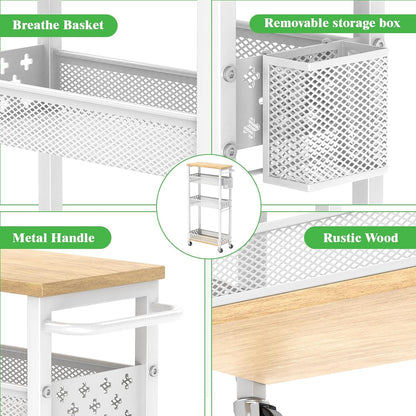 4 Tier Slim Rolling Storage Cart, Laundry Room Cart on Wheels, Small Metal Bathroom Cart Kitchen Organizer Trolley with Handle and Mesh Basket, 7.1 inch Width for Narrow Space, Black