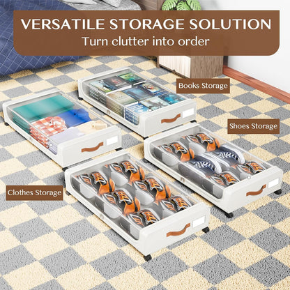 Under Bed Storage with Wheels, UnderBed Storage Containers with Clear Lid and Handles, XXL 60L Under the Bed Storage Bins Drawers for Clothes,Blankets,Shoes,Books (BLACK, 2 PACK)