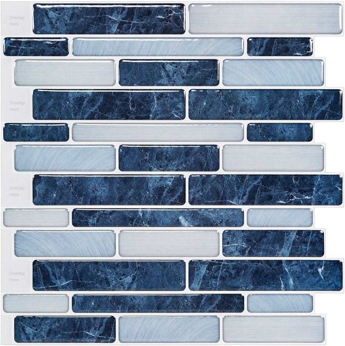 LONGKING Self-Adhesive Kitchen Backsplash, Marble Look Decorative Tiles (10 Tiles)
