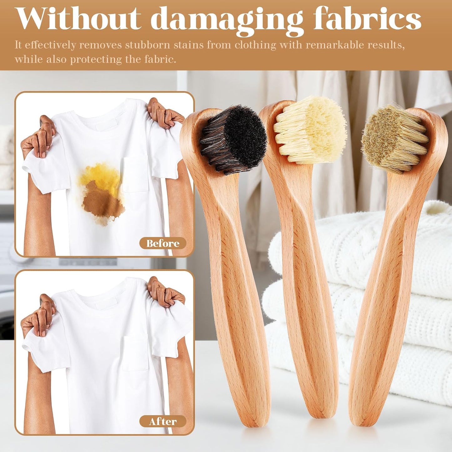 3 Pcs Wood Laundry Stain Brush Stain Remover Brushes with Boar Bristle Small Stain Brush for Clothes for Scrubbing Stains from Furniture Fabric Leather(3 Pcs C)