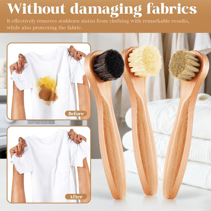 3 Pcs Wood Laundry Stain Brush Stain Remover Brushes with Boar Bristle Small Stain Brush for Clothes for Scrubbing Stains from Furniture Fabric Leather(3 Pcs C)
