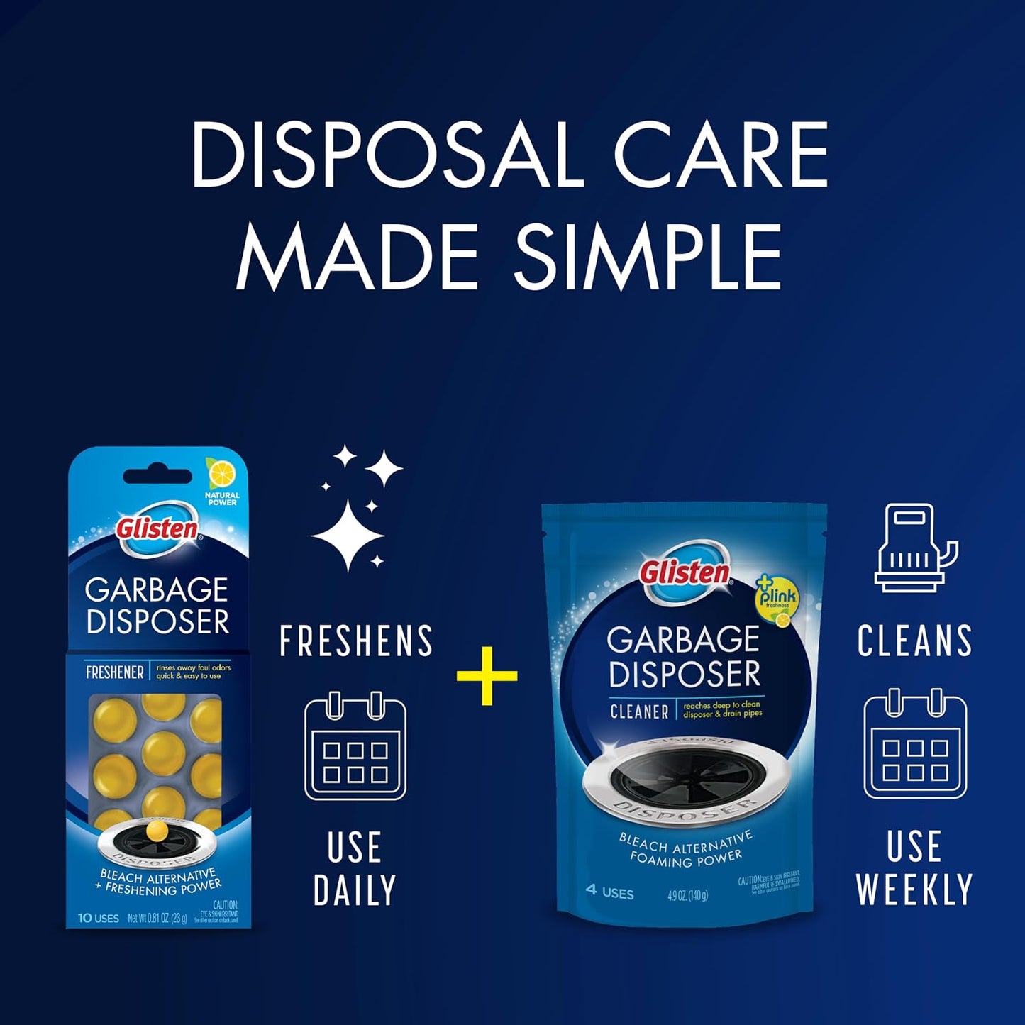 Glisten Garbage Disposer Cleaner and Freshener with Foaming Action, Helps Remove Buildup in Drains, Lemon Scent, Made in the USA, 16 Packets (Packaging May Vary)