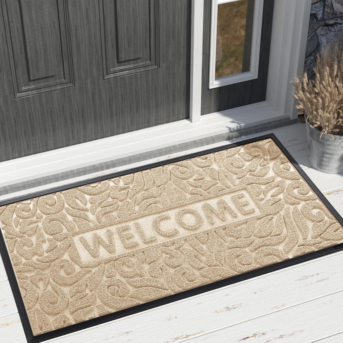 Yimobra Welcome Mat Outdoor 29.5x17, Waterproof Non-Slip Outdoor Mats for Front Door Outside Entrance, Low-Profile Entryway Mat Indoor for Garage Patio, Black