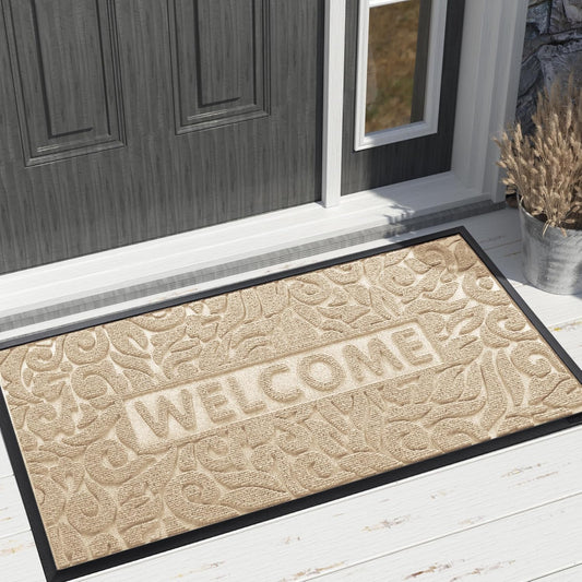 Yimobra Welcome Mat Outdoor 29.5x17, Waterproof Non-Slip Outdoor Mats for Front Door Outside Entrance, Low-Profile Entryway Mat Indoor for Garage Patio, Black
