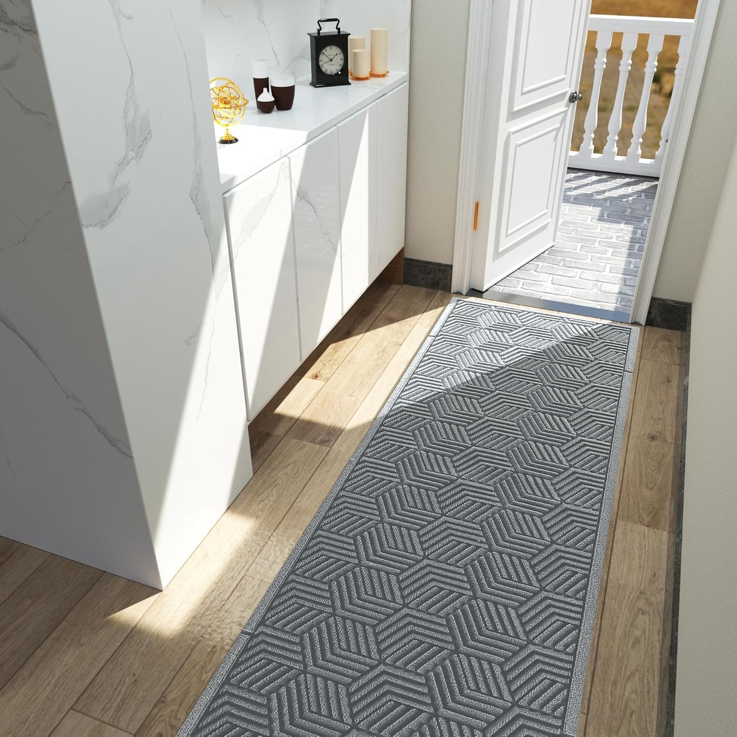 Yimobra Front Door Mat, All-Season Waterproof Outdoor Mat for Entrance with Drainage Holes, Heavy Duty Non-Slip Doormat for Garage Patio Entryway Indoor, 29.5x17, Red