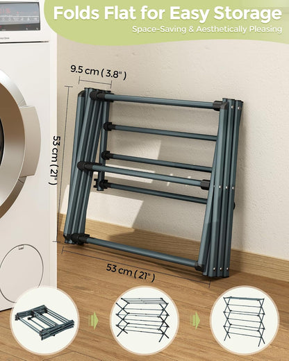 APEXCHASER Drying Rack Clothing - 3 Tier Metal Clothes Drying Rack Collapsible, Laundry Drying Rack Expandable, Small Clothe Airer for Baby Clothes Towel Bib Sock Indoor Outdoor Use(White)