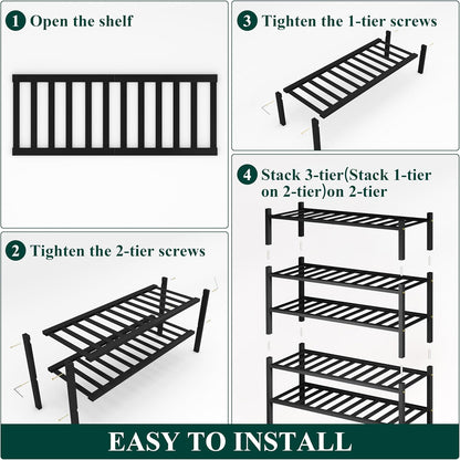 Smiry Bamboo Shoe Rack, 3 Tier Free Standing Wooden Shoe Organizer, Stackable Wood Shoe Storage Shelf for Closet, Entryway, 12 Vertical Slats, 2+1 Stack Standard Legs, 26.8"x11"x19.5", Natural