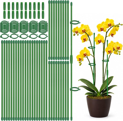 Plant Stakes, 20 Pcs Plant Sticks Stakes Support, Garden Stake Pole with Clips, Adjustable Plant Support with 20 Rings and 10 Connectors for Indoor and Outdoor Plants