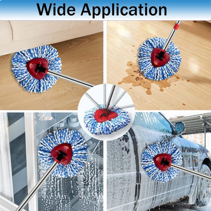 Spin Mop Replace Heads for O Cedar Rinse Clean 2 Tank System, Spin Mop Replacement Head 2 Microfiber Mop Refills, 1 Triangle Head Cover and 30-58in Handle 1 1Scrub Brush