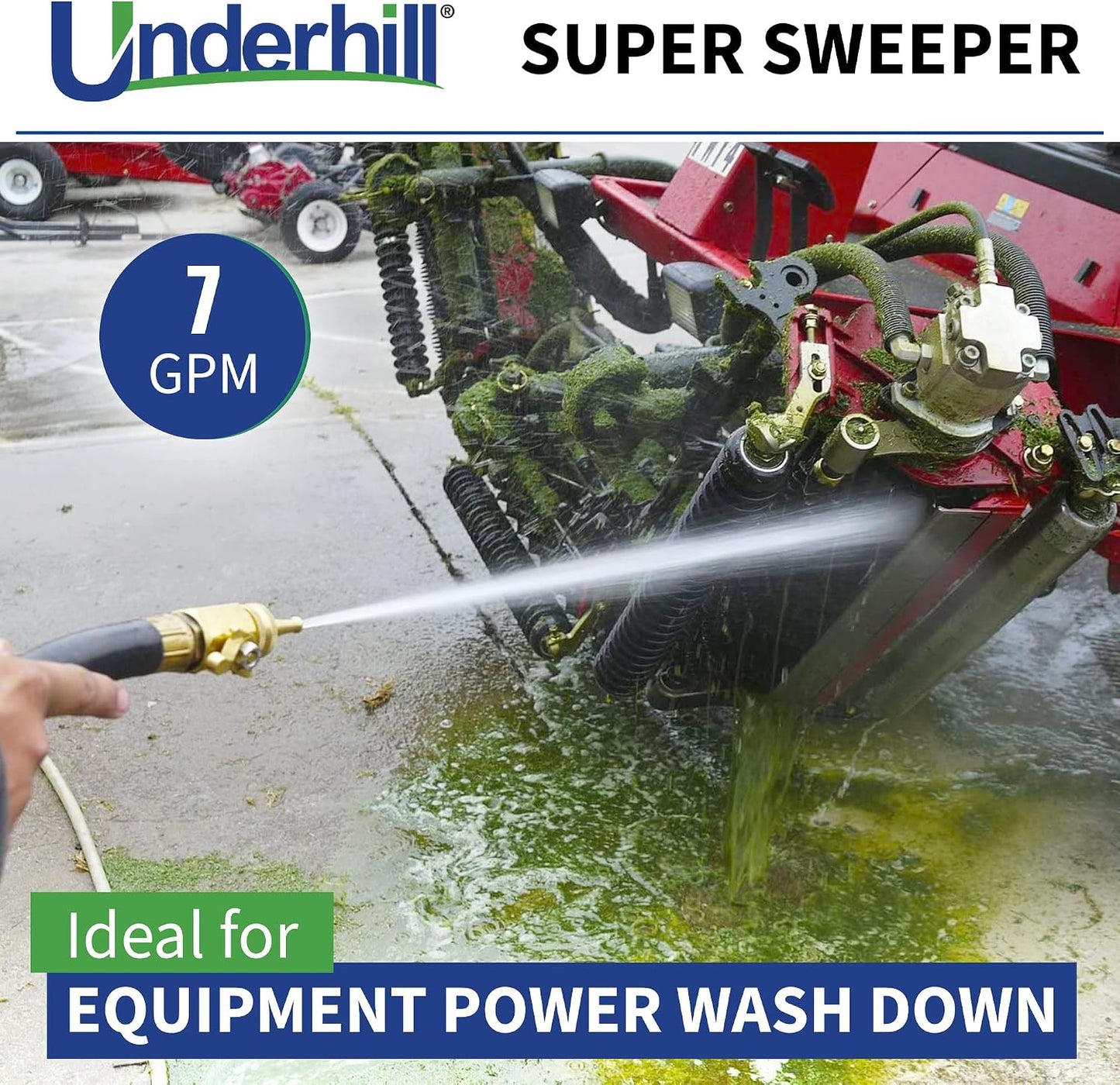 Underhill PowerBlast Super Sweeper 6-Inch Garden Water Hose Nozzle, Sprayer, Jet, 7 GPM 80 PSI, 3/4-Inch Thread Inlet, Heavy-Duty Adjustable, SN6-75