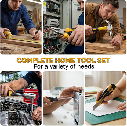 Sundpey 267-Piece Tool Kit with Drill - Basic General Home Complete Repair Portable Tool Set with 21V Cordless Drill & 2.0Ah Battery & Charger in Drawer Storage Toolbox for Apartment Office Garage