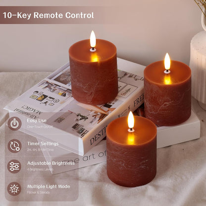 White Flameless Candles Set of 3 (3"x3") Battery Operated LED Pillar Candles with Remote and Timer, Real Wax Flickering Candles for Fireplace Bedroom Living Room Home Decor and Indoor Use
