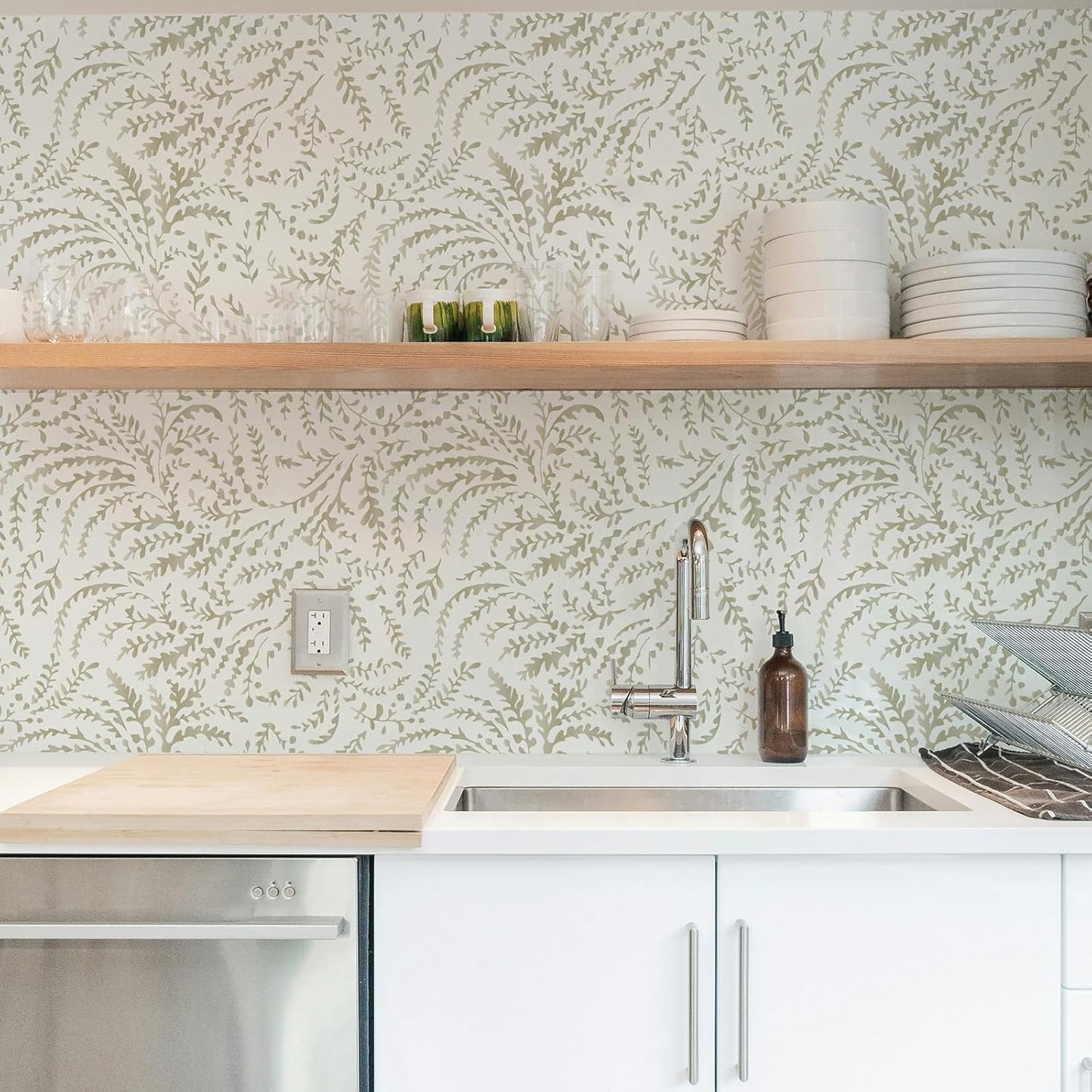 Peel and Stick Wallpaper Boho Wall Paper Peel and Stick Modern Watercolor Beige Wallpaper for Bathroom 17.3"x118"