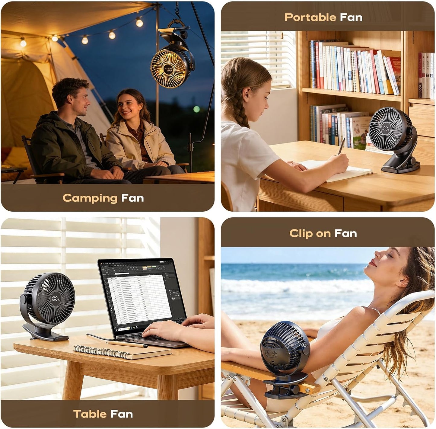 Coohea Portable Clip on Fan 4000mAh Rechargeable Battery Last Up to 26.5H Runtime, Desk Fan with 4 Speeds & 360° Rotation, Powerful Yet Quiet Mini Fans for Office, Gym, Bed, Stroller, Study (Black)