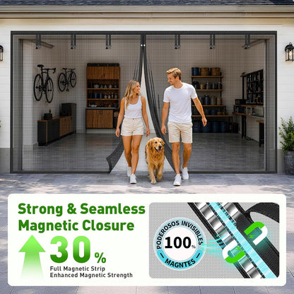HOFUDON Upgraded Magnetic Screen Door Mesh, Full Strip Magnets, Heavy Duty Fiberglass Mesh, Door Screen Magnetic Closure for Single Door Size 32 x 80 Inch, Screen Door Size 35 x 82 Inch Black