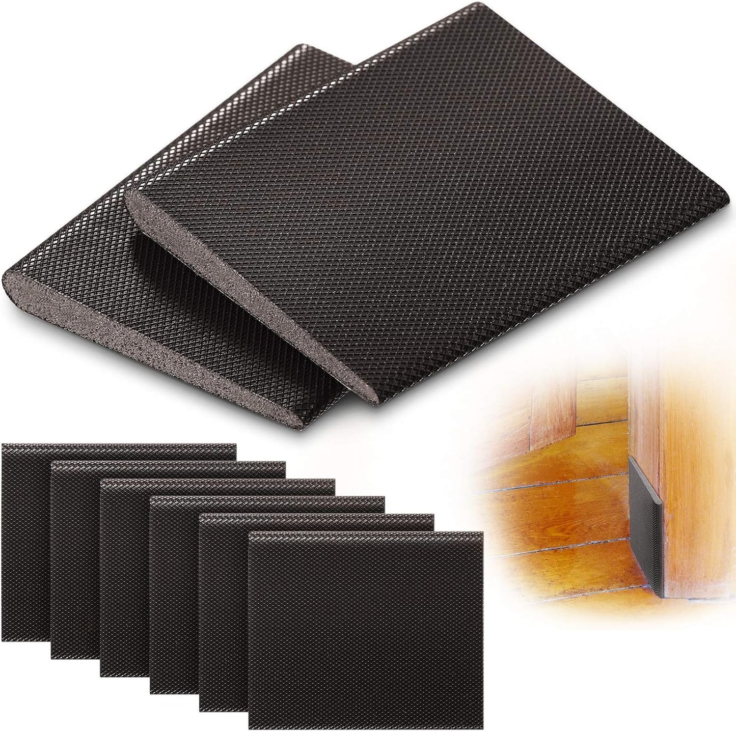 Jetec 6 Peices Self-Adhesive Door Corner Seals, Gap Filler Seal Strip Weather Stripping Draft Stopper Door Frame Seal Corner Foam for Weather Protection Isolation of Noise(Black)
