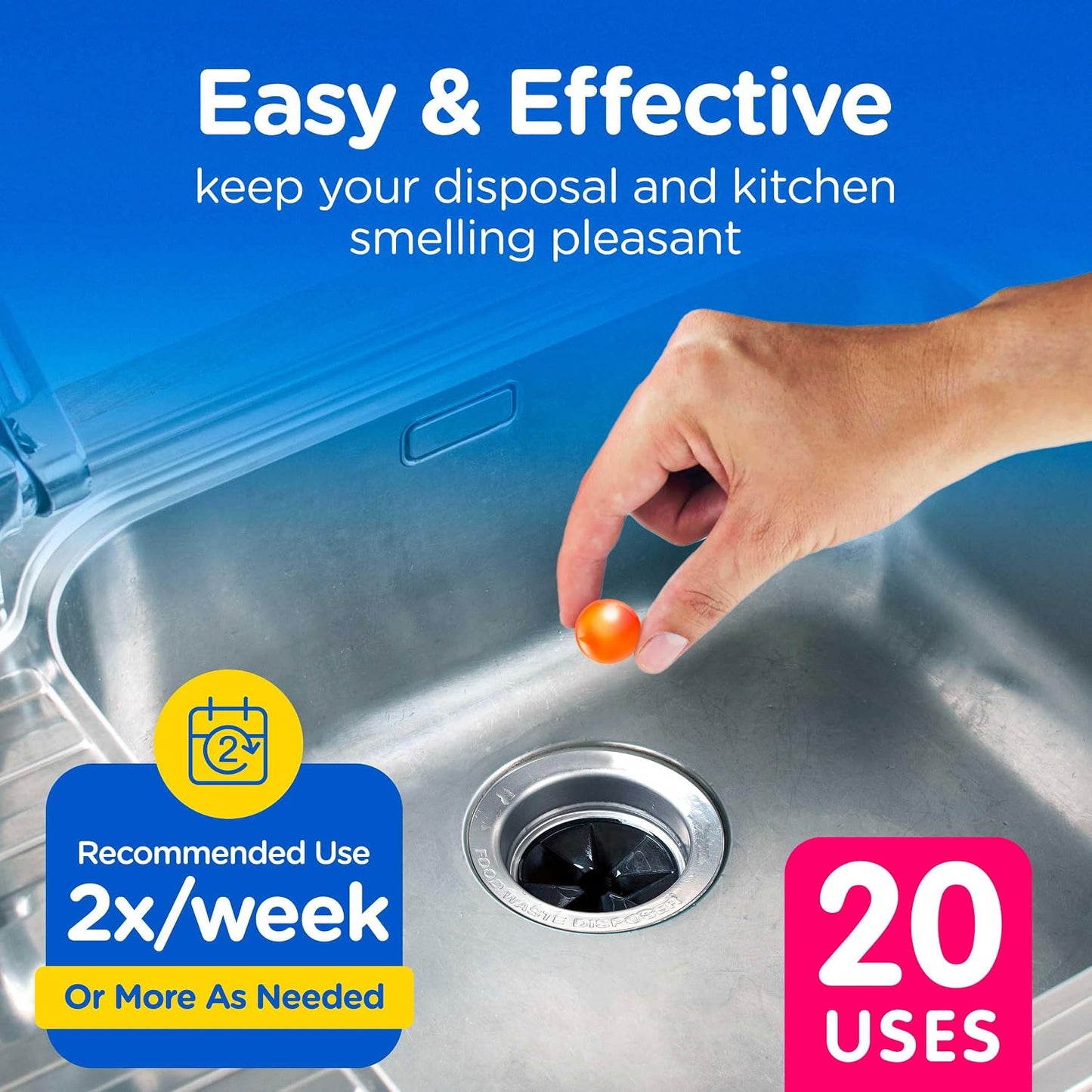 COMPAC HOME Plink Garbage Disposal Cleaner and Deodorizer, Air Fresheners for Garbage Disposal, Lemon Scent, Home Cleaning Products for Kitchen Sink and Clogged Drains, 20 Count (Pack of 1)