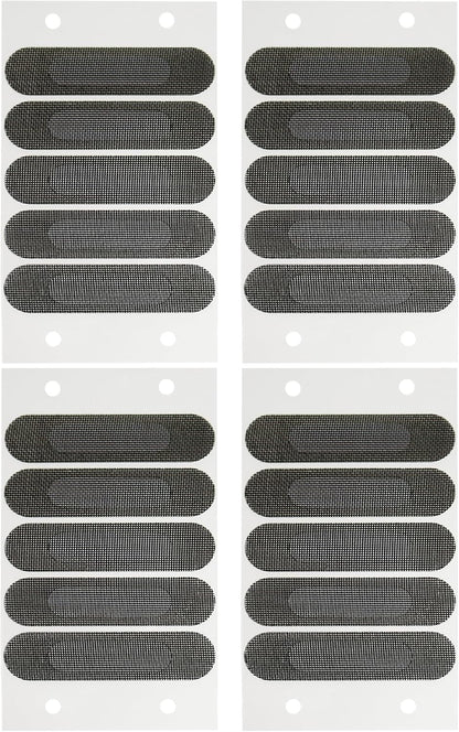 Window Weep Hole Covers, 20 Pack Screen Patch Repair Kit, Black Polyester Fine Mesh with Strong Adhesive for Sliding Windows & Doors, Water Drainage, Keeps Out Debris (2.6" x 0.63")