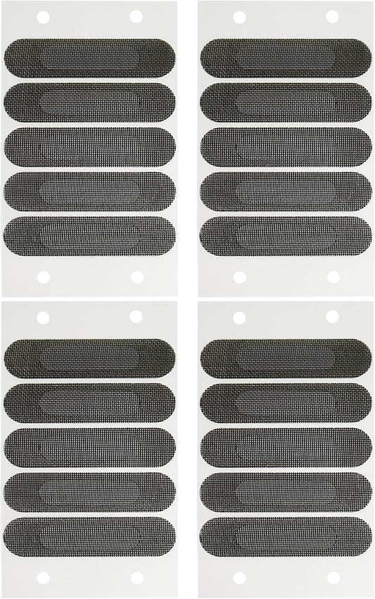 Window Weep Hole Covers, 20 Pack Screen Patch Repair Kit, Black Polyester Fine Mesh with Strong Adhesive for Sliding Windows & Doors, Water Drainage, Keeps Out Debris (2.6" x 0.63")