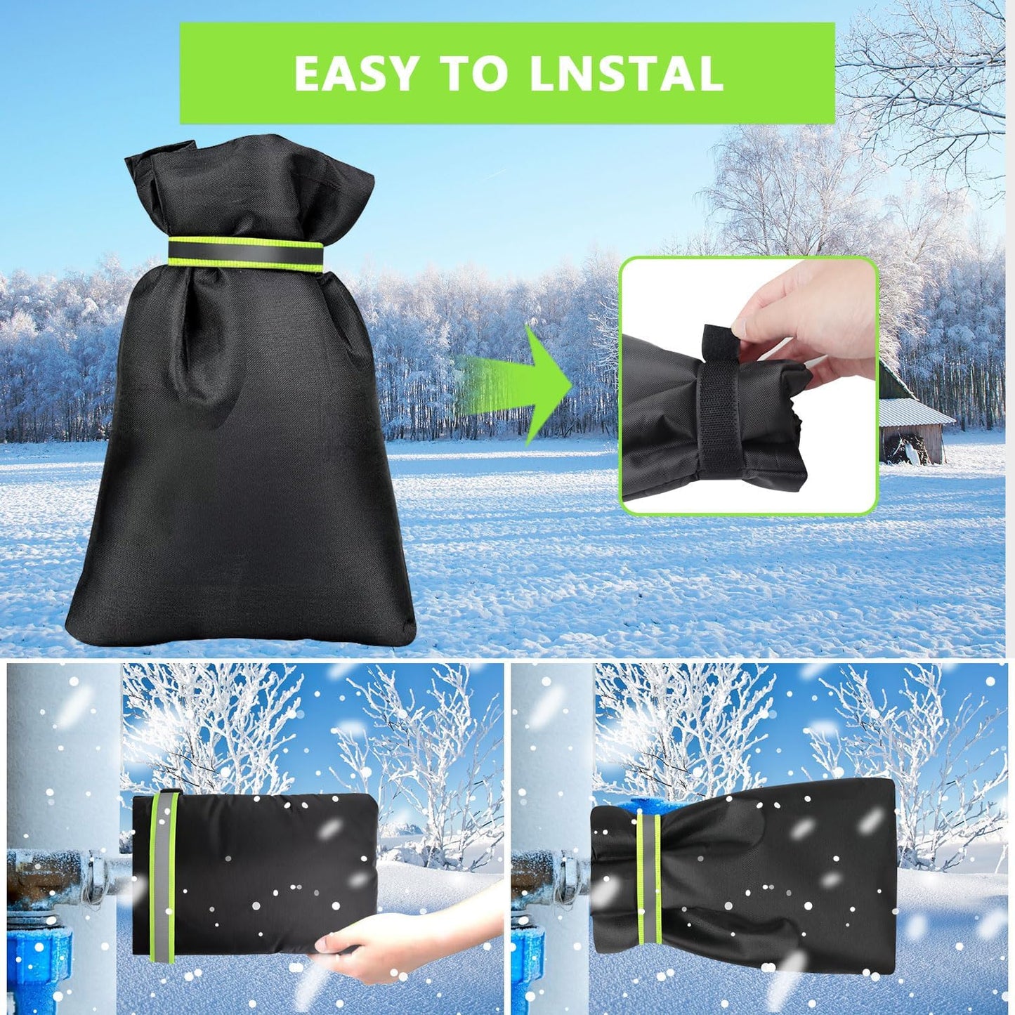 Pro Outdoor Faucet Covers for Winter Freeze Protection, 9.5" H x 7" W, Reusable Waterproof Insulated Spigot Socks, Black, Set of 2, Anti-Freeze Hose Bib Covers for Garden and Outdoor Taps