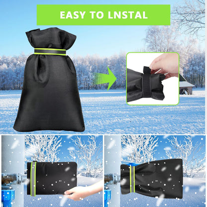 Pro Outdoor Faucet Covers for Winter Freeze Protection, 9.5" H x 7" W, Reusable Waterproof Insulated Spigot Socks, Black, Set of 2, Anti-Freeze Hose Bib Covers for Garden and Outdoor Taps