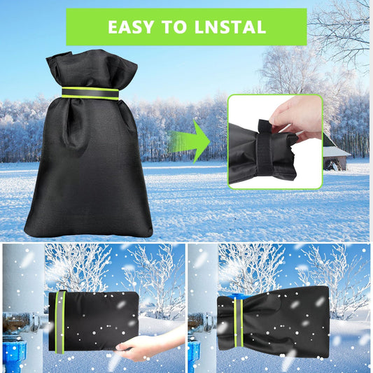 Pro Outdoor Faucet Covers for Winter Freeze Protection, 9.5" H x 7" W, Reusable Waterproof Insulated Spigot Socks, Black, Set of 2, Anti-Freeze Hose Bib Covers for Garden and Outdoor Taps