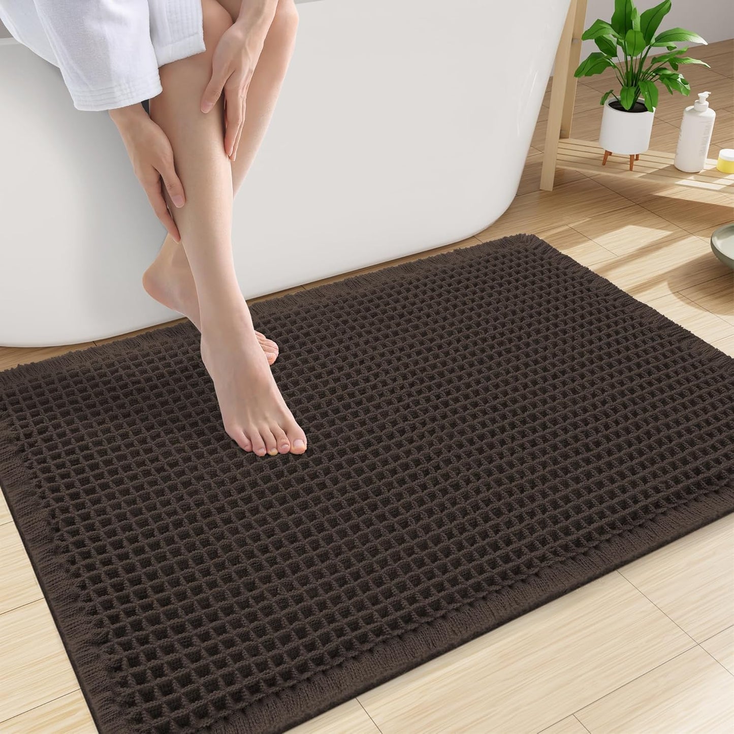 Smiry Waffle Bath Mat 30x20, Extra Soft Absorbent Bathroom Rugs, Non Slip Machine Washable Quick Dry Bath Rugs for Bathroom Floor, Tub, Shower, Home Decor Accessories, Brown