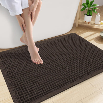 Smiry Waffle Bath Mat 30x20, Extra Soft Absorbent Bathroom Rugs, Non Slip Machine Washable Quick Dry Bath Rugs for Bathroom Floor, Tub, Shower, Home Decor Accessories, Brown