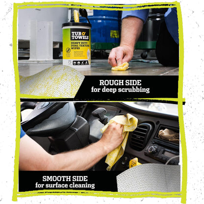 Tub O' Towels TW75 Heavy-Duty Multi-Surface Cleaning Wipes, Pack of 1 – XL 10" x 12" Dual-Texture Wipes – Helps Remove Grease, Oil, Tar, Paint, Ink & Tough Messes – For Home, Garage, Auto & Workshop